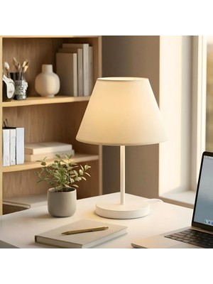 Homing Beyaz Gövdeli Krem Kumaş Başlıklı Abajur