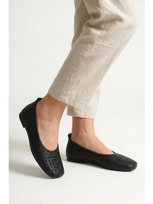 Ziya, Kadın Hakiki Deri Babet 1611022Z2799 Siyah