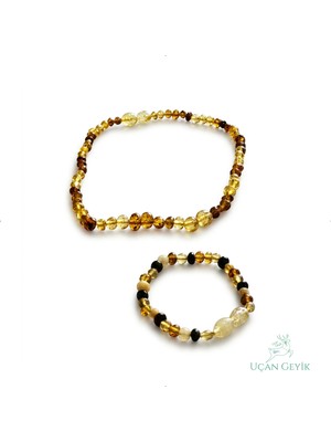 Uçan Geyik Kehribar Bebek Bileklik ve Kolye Seti - Diş Çıkarma, Güçlü Bağışıklık  - Esnek Tasarım