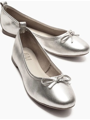 Luvi 01 Gümüş Cilt Hakiki Deri Kadın Babet Ayakkabı