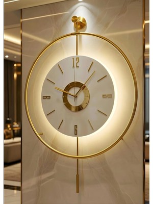 MetaQuartz Aksesuar Büyük Boy (50X75 cm ) - Gold Çember Kadran Göbek  (Özel Quartz Mekanizmalı)(Pilli LED ) Metal Dekoratif Duvar Saati