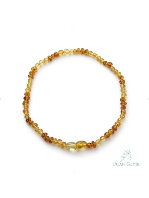 Uçan Geyik Kehribar Doğal Taş Bebek Kolyesi - Güçlü Bağışıklık ve Diş Çıkarma