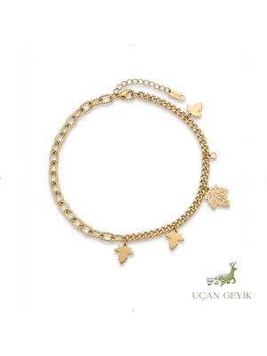 Uçan Geyik Yaprak Desenli Sarı Renkli Bileklik - Zarif Tasarım