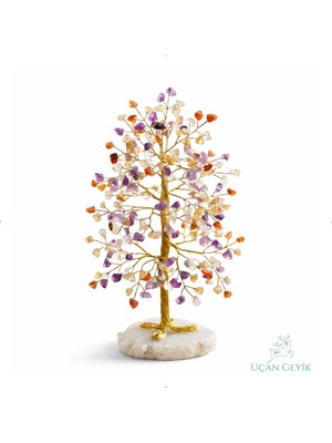 Uçan Geyik Çakra Doğal Taş Ağacı – El Yapımı Enerji ve Şifa Ağacı, 7 Çakra Dengeleyici Doğal Taşlı Dekoratifobje