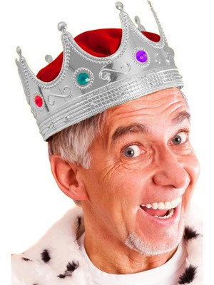 Mey İthalat Mey Ithalat® Gümüş Renk Yetişkin Çocuk Uyumlu Kral Tacı Kraliyet Tacı 60 cm