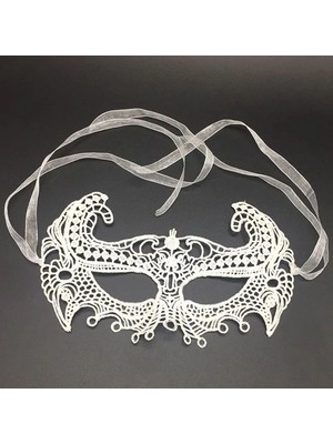 Mey İthalat Mey Ithalat® Beyaz Renk Dantel Kesim Dantel Işlemeli Balo Parti Maskesi 1 No