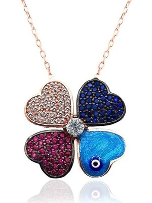 Modahilye 925 Ayar Gümüş Dört Yapraklı Yonca Şans Kolyesi Rose Gold Renk
