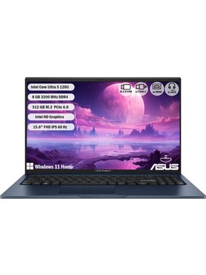 Asus VIVOBOOK15 X1504VA-BQ3970W Intel Core 5 120ULTRA 8 GB 512GB SSD 15.6'' Fhd Windows 11 Home