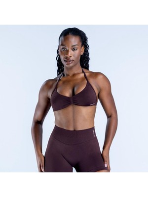 Dfyne Çikolata Kahve Halter Yaka Bra - Minimalist Sırt Detaylı Spor Sütyeni