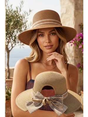 Ritagarcia Arkası Fiyonk Detaylı Ayarlanabilir Hasır Güneş Şapkası