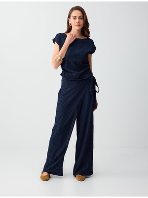 Jimmy Key Lacivert Normal Bel Normal Paça Çizgili Uzun Örme Pantolon