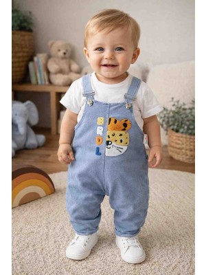 Uçurtma Baby Kids Babybuu Kaplan Nakışlı Kot Erkek Bebek Bayramlık Yazlık Salopet