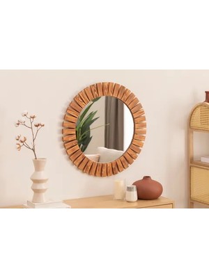 Vivense Masif Ahşap Yuvarlak Dekoratif Duvar Aynası, 50X50