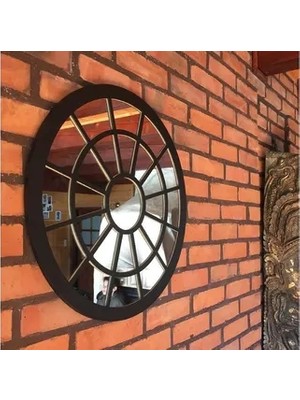 Vivense Dfn Wood Pencere Yuvarlak Duvar Aynası, Siyah, 60X60