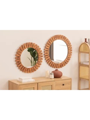 Vivense Dfn Wood Ikili Yuvarlak Dekoratif Duvar Aynası, 60X60