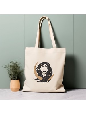 Ninastore %100 Pamuklu Tote Çanta, Meditasyon Yapan Kız. Hippi, Çevre Dostu, Estetik Alışveriş Çantası, Ömür Boyu Kullanabileceğiniz Çanta