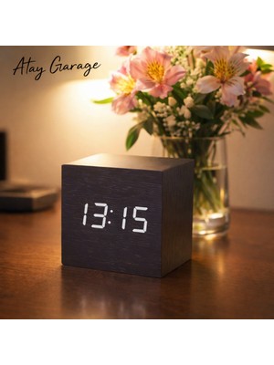 Atay Garage Minimalist LED Dijital Gri Saat – Masaüstü Dekoratif Saat – Sessiz & Modern Tasarım