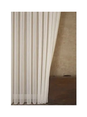 Vivense Ince Çizgili Şantuklu Tül Krem 1-2,5 Orta Sık Pile 100X260