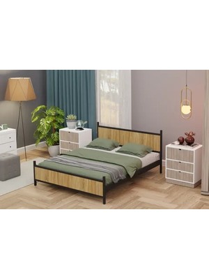 Vivense Gm Metal Çift Kişilik Karyola, Siyah Atlantik Çam, 140X190