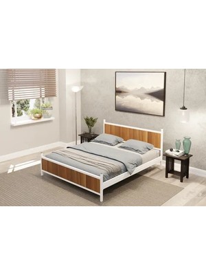 Vivense Gm Metal Çift Kişilik Karyola, Beyaz Ceviz, 150X200