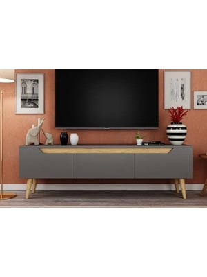 Vivense Mana Ahşap Ayaklı Tv Ünitesi, Antrasit, 160 cm