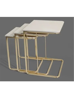 Vivense Veys Zigon Sehpa, Üçlü, Krem Gold