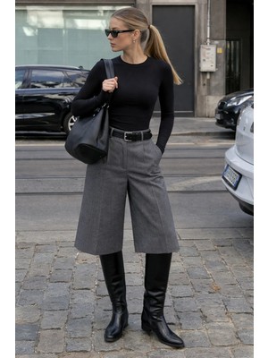 Madmext Füme Yüksek Bel Kloş Kadın Bermuda Şort MG2590