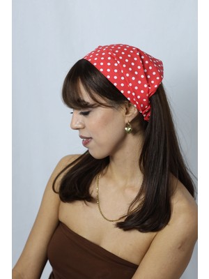 Kırmızı Puantiye Desen Kadın Bandana Poplin