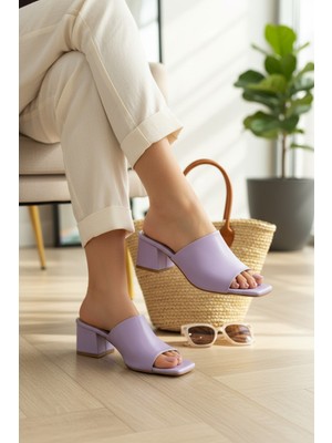 Enoch Kadın Lila Tek Bantlı Küt Burun Topuklu Terlik