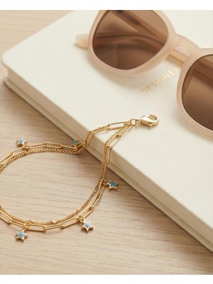 Mervan Takı Paslanmaz Çelik Yıldız Bileklik – Çok Katlı Zincirli Mavi Yıldız