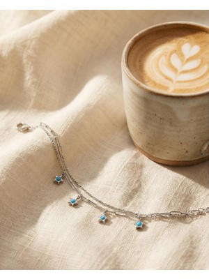 Mervan Takı Paslanmaz Çelik Yıldız Bileklik – Çok Katlı Zincirli Mavi Yıldız