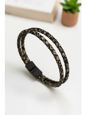 Luna Jewelry Erkek Snake Desen Hakiki Deri 316 L Çelik Mıknatıslı Bileklik