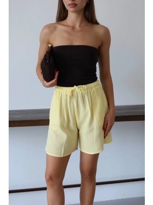 Esranın Dünyası Müslin Kumaş Şort Bağcıklı Sarı Pt
