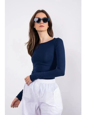 Esranın Dünyası Kayık Yaka Uzun Kollu Bluz Lacivert Pt