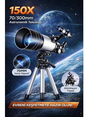 Kenly 150X Astronomik Teleskop 70/300mm Lens – Ay, Gezegen ve Doğa Gözlem Teleskobu, Gece Görüşlü Eğitici Uzay Teleskobu