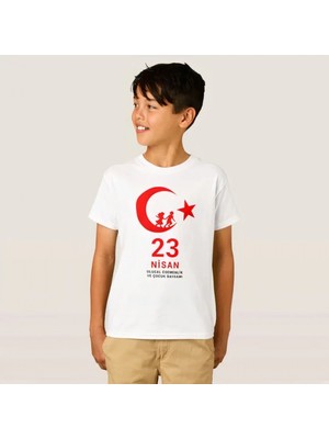 Marsilyan- 23 Nisan Çocuk Bayramı Baskılı Özel T-Shirt - Beyaz