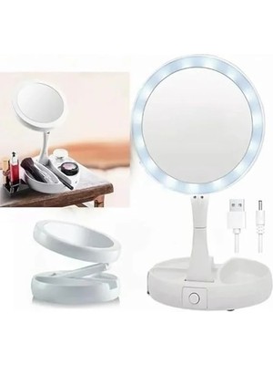Calperia 21 LED Işıklı, 10X Büyütme Özellikli Katlanabilir Makyaj Aynası