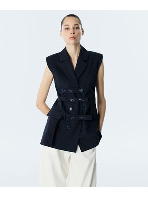 Twist Kumaş Şeritli Vatkalı Yelek  TS1260007056015