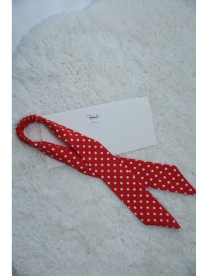 Kırmızı Puantiye Desen Lastikli Bağlamalı Kadın Bandana