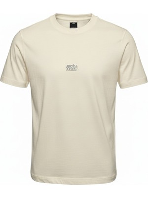 Jack & Jones Jack&jones Breeze Front Print Crew Neck Erkek Ekru Tişört