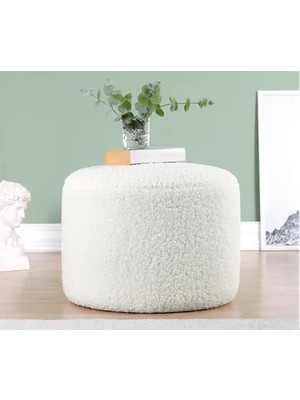 Vivense Skylee Teddy Kürk Puf, Beyaz