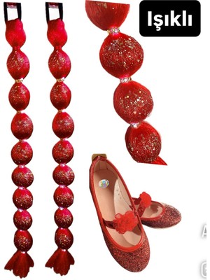 3b Kids Kırmızı ışıklı Bubble Saç +Kırmızı Babet Seti 29 Ekim 23 Nisan Yılbası Gösteri Parti Davet Düğün Ayakkabı Kız Çocuk