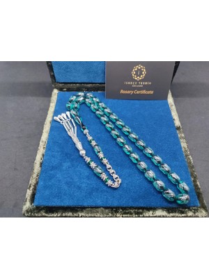 İskeçe Tesbih 925 Ayar Gümüş Çakımlı 475 Ayar Gümüş Püsküllü Ateş-I Kehri̇bar