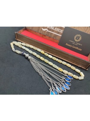 İskeçe Tesbih Ahşap Kutulu 475 Ayar Gümüş Püsküllü Kali̇ngrad Kaya Damla 11.50 Gr.