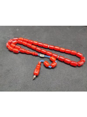 İskeçe Tesbih Zeyzun Usta Eseri̇ Di̇k Damar (Imza Çi̇vi̇ Ara Pulları Gümüş) Sıkma Kehri̇bar