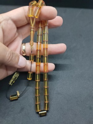 İskeçe Tesbih Uğur Şener Usta Eseri̇ 0.6 Şeffaf Deli̇m Çi̇ft Kat Ci̇lalı Ok Gi̇bi̇ Sıkma Kehri̇bar