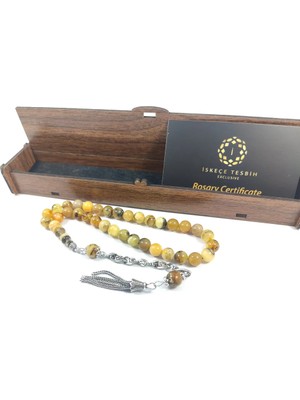 İskeçe Tesbih Gümüş Püsküllü Iskeçeli̇ Cemi̇l Usta Eseri̇ 11.05 Gr. Toprak Fosi̇lli̇  Kaya Damla