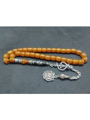 İskeçe Tesbih 475 Ayar Gümüş Püskül 475 Ayar Gümüş Nakkaş Sıkma Kehribar Sertifikalı 9511