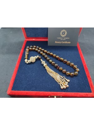 İskeçe Tesbih 475 Ayar Gümüş Püsküllü 17.86 Gr. Yansımalı Domi̇ni̇k Fosi̇lli̇ Kaya Damla 9648