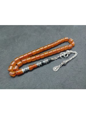 İskeçe Tesbih 475 Ayar Gümüş Püskül 475 Ayar Gümüş Nakkaş Sıkma Kehribar Sertifikalı 9510